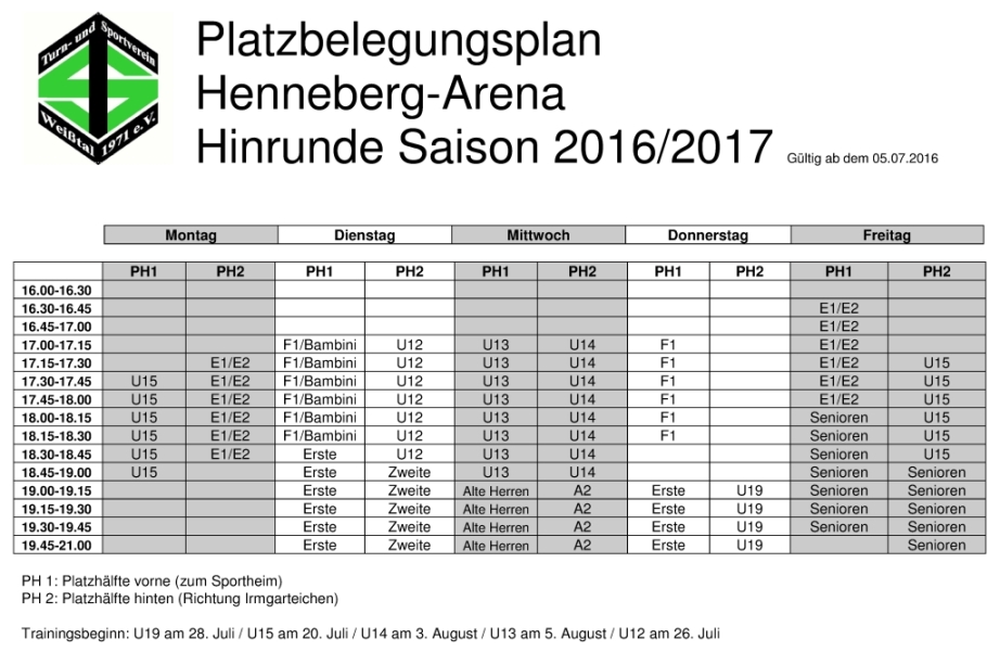 Platzbelegung - Hinrunde 2016_2017